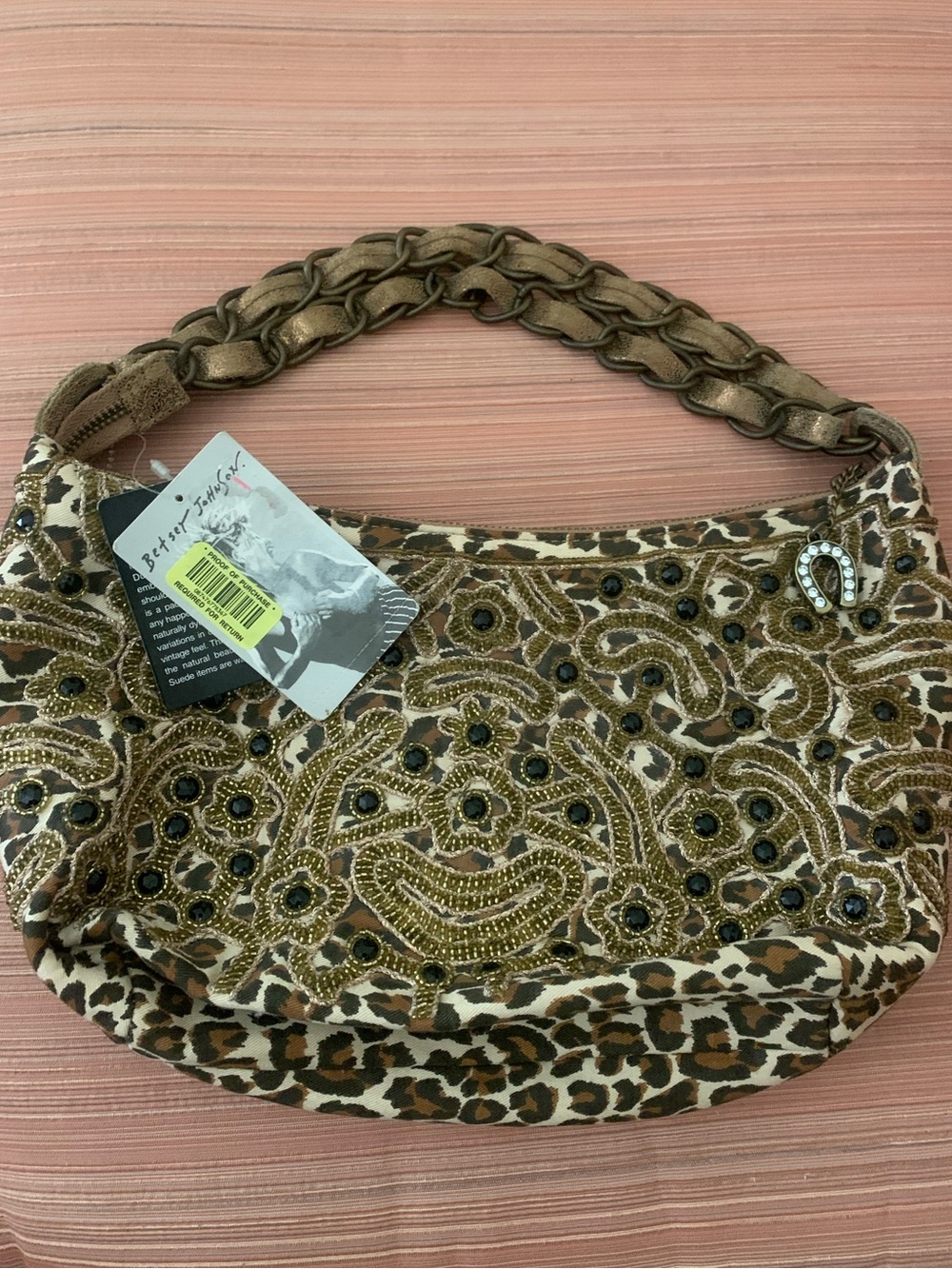 NWT Vintage Betsey Johnson Victoriana Beaded Embellished Leopard Shoulder Bag